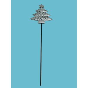 Christmas Tree Garden Stake Silver Metal Yard Lawn Floral Planter